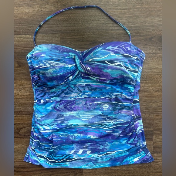 LAUREN RALPH LAUREN Blue Abstract Tankini Two Piece Swimsuit | Size XL 14 / 16 - Picture 4 of 15